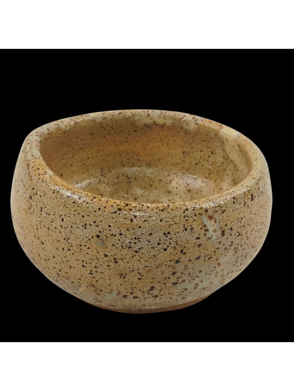 Handmade Studio Pottery Small Bowl Speckled Glaze Signed Novo Rustic Art Tan